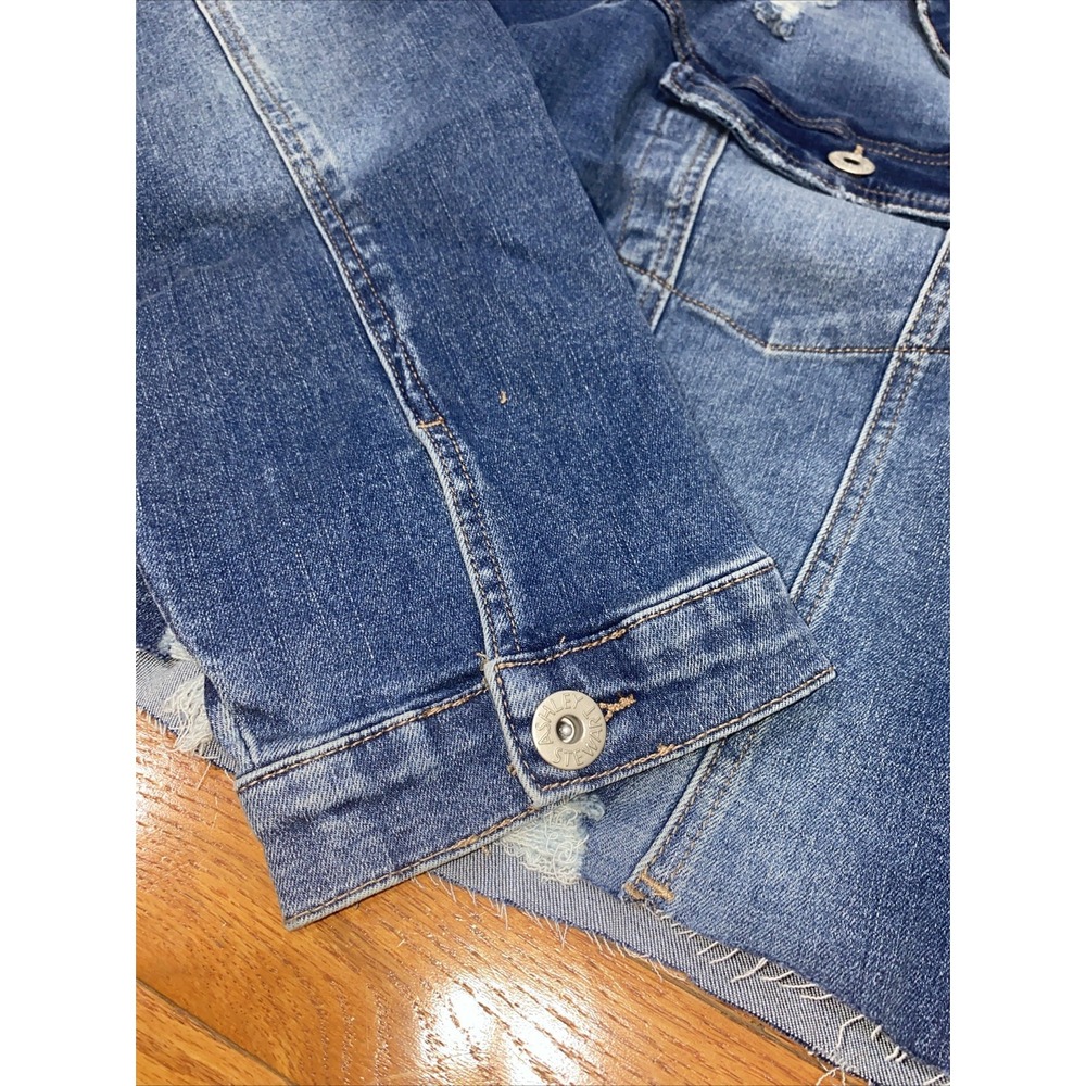 Ashley Stewart Jean Jacket Womens Plus 22 24 Blue Cropped Lace Up Back NWT Denim - Picture 2 of 6